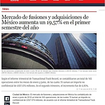 Mercado de fusiones y adquisiciones de Mxico aumenta un 19,57% en el primer semestre del ao